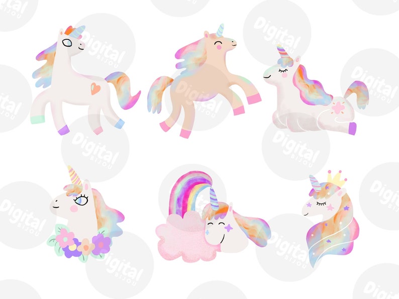 Watercolor Unicorn Clipart - Unicorn PNG Cute Pastel Planner Stickers ...