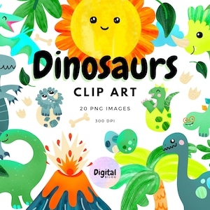 Dinosaurs Clipart - Baby dinosaur PNG - Cute Jurassic clip art, dino eggs - T-Rex, Stegosaurus, Triceratops, Raptor, Pterodactyl
