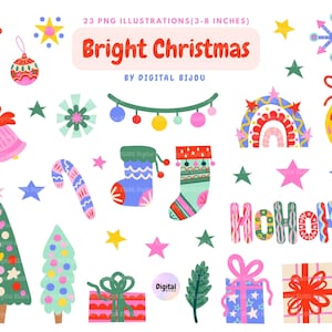 Weihnachten Clipart - Festliche Illustrationen, druckbare digitale Clipart Set - Strumpf, Baum, Geschenk - Persönliche & kommerzielle Nutzung, PNG