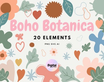 Boho Botanical clipart, floral clip art, boho baby graphics, nursery clip art, svg clipart, cute flower illustrations