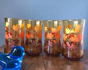 Vintage Autumn Leaves Glasses - set of 4