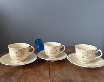 Uranium Teacup and Saucers made in Japan - set of 3