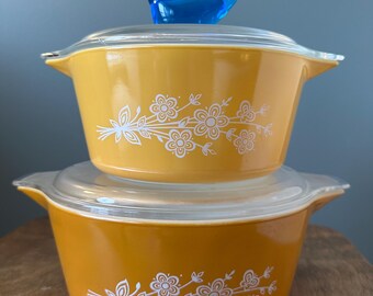 Butterfly Gold Redesign Round Casserole #474 & #475 set of 2 with lids