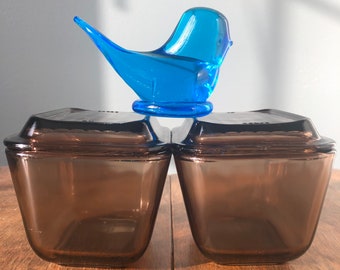 Amber Pyrex Fridgie Refrigerator Dish 501-B & Lid - set of two