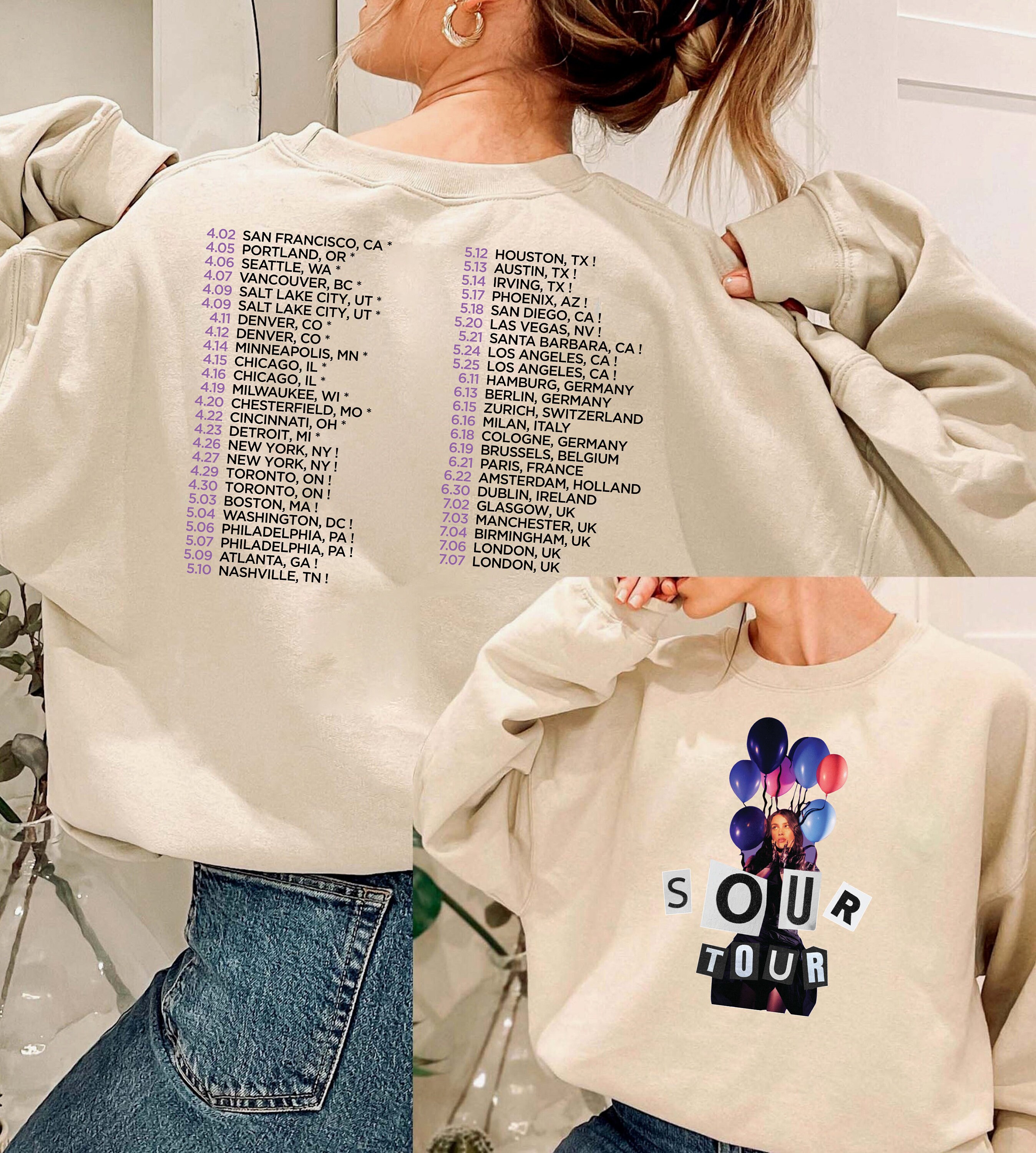 Discover Sour Setlist Olivia Rodrigo Sour Tour 2022 Doppelseitiges Pullover