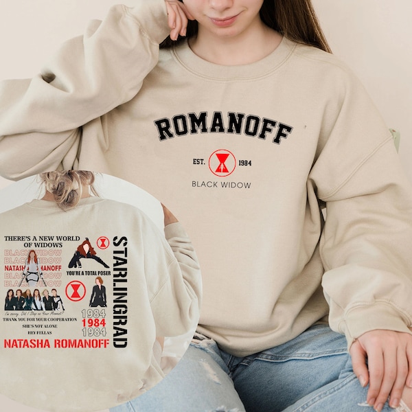 Sweat-shirt Black Widow 2 faces, chemise Natasha Romanoff, Romanoff Est 1984, citations de Romanoff, super-héros, Avengers, chemise de fans de Marvel