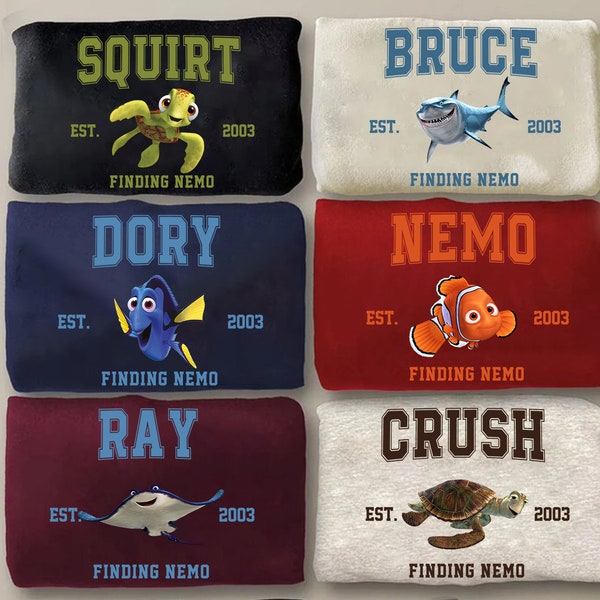 Disney Finding Nemo Characters EST 2003 Family Shirt, Nemo, Dory, Bruce, Crush, Squirt Tee, Disney group matching shirts