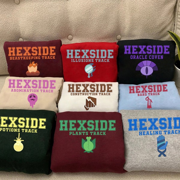 The Owl House All Team Sweatshirt, Hexside Oracle Track Shirt, Hexside School Of Magic And Demonics Shirt, Hexside Healing Track