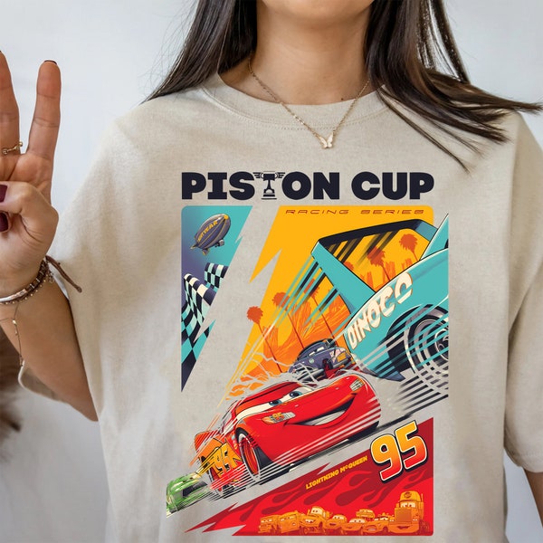 chemise vintage Lightning McQueen Piston Cup, sweat-shirt Cars Disney, portrait Lightning McQueen Race 95, Pixar Cars, t-shirt voyage Disney