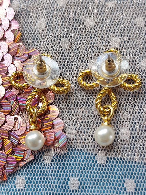 Vintage twist cross pearl earrings for pierced ea… - image 8