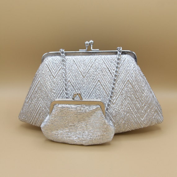 1960s vintage metallic lurex handbag and matching… - image 1