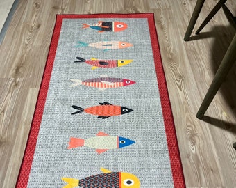 Alfombra de cocina con diseño de pez lavable antideslizante