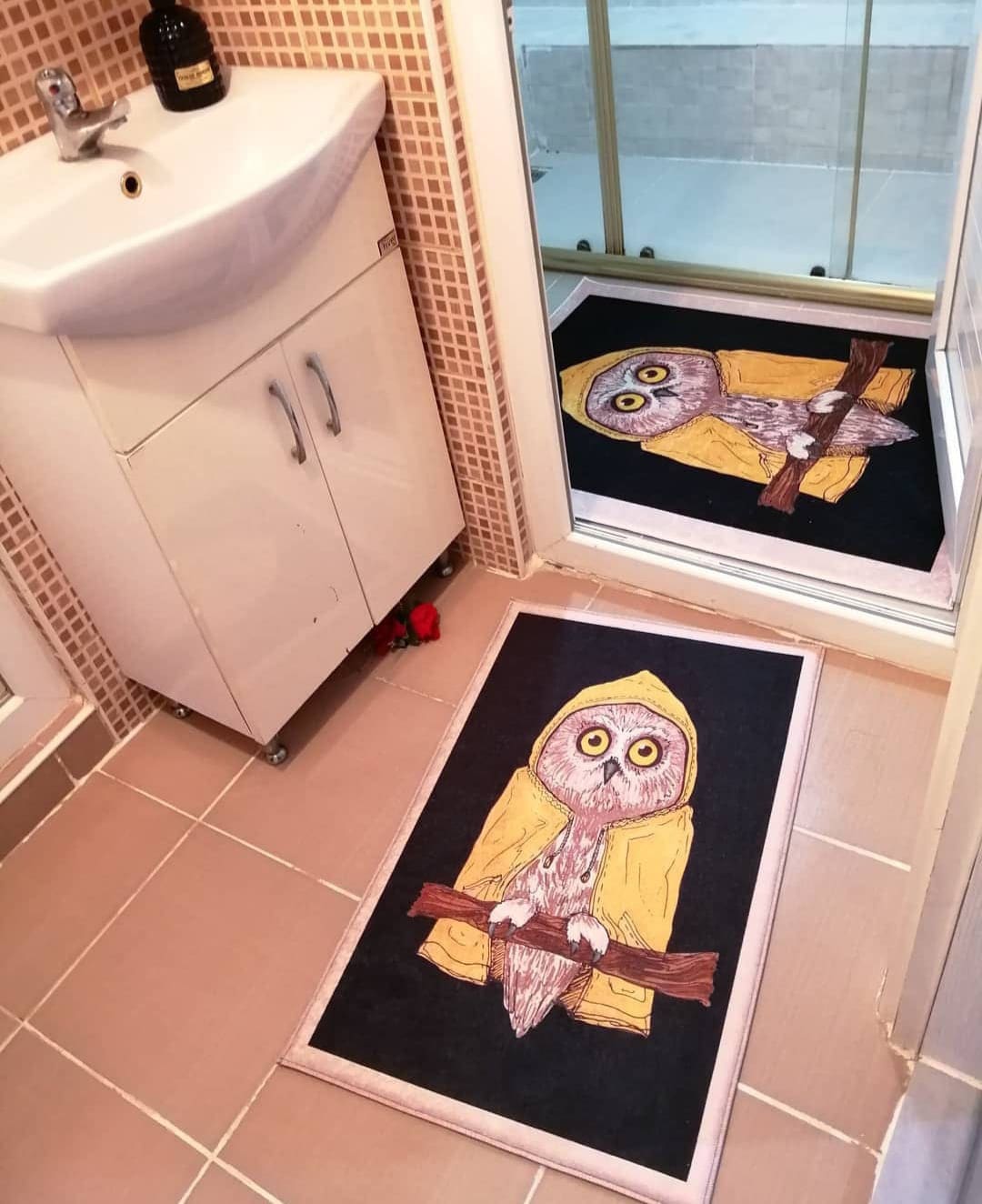 Owl patterned rug/Machine Washable Non Slip Kitchen Rug / Mat