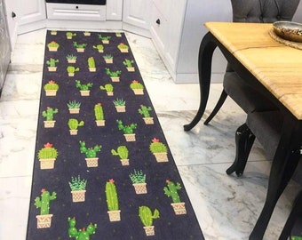 Cactus Pattern Rug /Machine Washable Rug -/Non Slip Kitchen Carpet/Decorative Mat