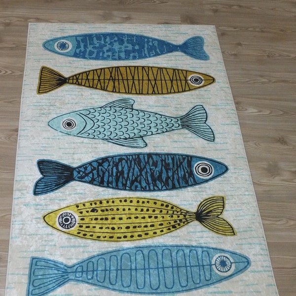 Non Slip Washable Fish  Kitchen Rug Runner Carpet Mat