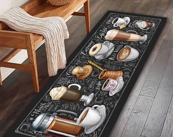 Alfombra de cocina decorativa lavable antideslizante - Alfombra de cocina con patrón de café