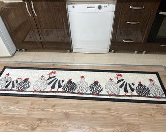 Chickens Themed Kitchen Rug - Machine Washable Kitchen Mat - Decorative Kitchen Rug - Soft Non-Slip Kitchen Rug