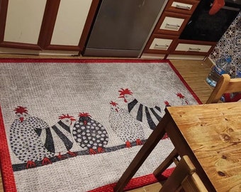 Alfombra de cocina temática de pollos - Alfombra de cocina lavable a máquina - Alfombra de cocina decorativa - Alfombra de cocina suave antideslizante