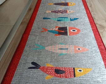 Alfombra de cocina/lavandería con diseño de pescado, antideslizante, lavable, para correr