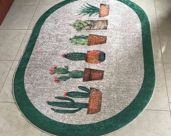 Cactus Pattern Rug /Machine Washable Rug -/Non Slip Kitchen Carpet/Decorative Mat