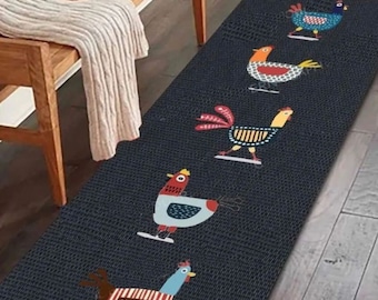 Chickens Themed Kitchen Rug - Machine Washable Kitchen Mat - Decorative Kitchen Rug - Soft Non-Slip Kitchen Rug