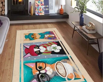 Alfombra de cocina antideslizante lavable a máquina con diseño de gatos