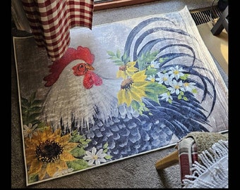 Alfombra de cocina con temática de gallo - Alfombra de cocina lavable a máquina - Alfombra de cocina decorativa - Alfombra de cocina antideslizante suave