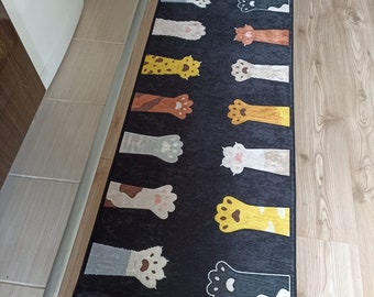 Alfombra de cocina antideslizante lavable a máquina con diseño de gatos