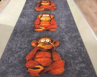 Alfombra de pasillo con diseño de mono/alfombra lavable a máquina-/alfombra de cocina antideslizante/alfombra decorativa
