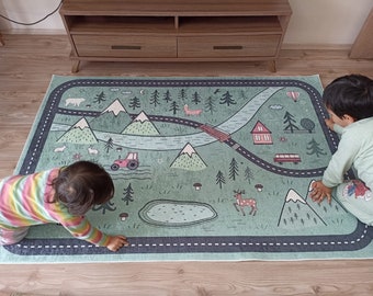 Alfombra de ciudad para niños, alfombra de juego para niños, alfombra de juego para niños, alfombra lavable para niños, alfombra de juego antideslizante