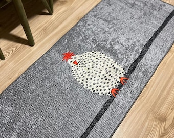 Tapis de cuisine sur le thème des poules - Tapis de cuisine lavable en machine - Tapis de cuisine décoratif - Tapis de cuisine doux et antidérapant