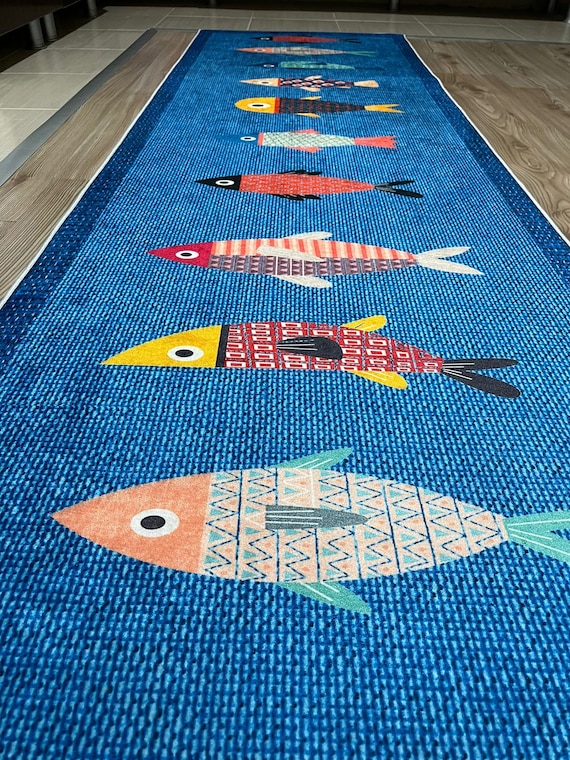 Non Slip Washable Fish  Kitchen Rug Runner Carpet Mat