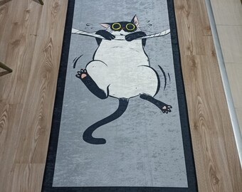 Alfombra de cocina antideslizante lavable a máquina con diseño de gatos