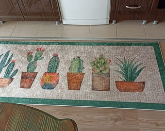 Cactus Pattern Rug /Machine Washable Rug -/Non Slip Kitchen Carpet/Decorative Mat