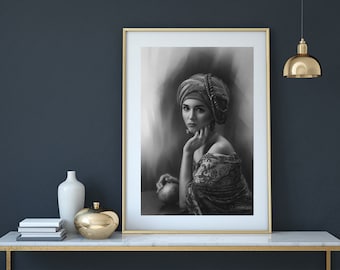 Handmade pencil sketch , people portrait, beautiful handsketch framed portrait for home decor ,