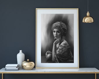 Handgemaakte potloodschets, mensenportret, mooie handsketch ingelijst portret voor home decor,