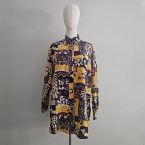 Vintage 90s Pat Argenti Silk Shirt M/L, Bold Floral Abstract Print, Long Sleeve Button Down, Oversized Fit | Unisex Top