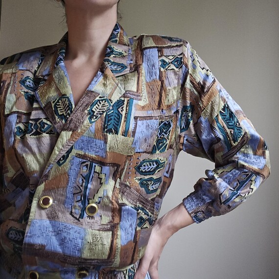 Vintage 80s 90s Abstract Pattern Buttoned Jacket,… - image 8