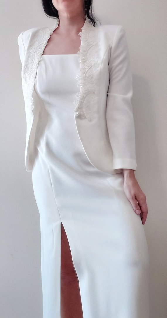 Vintage white dress | Column vintage dress | High… - image 8