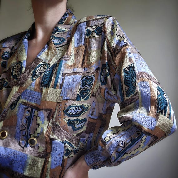 Vintage 80s 90s Abstract Pattern Buttoned Jacket,… - image 4