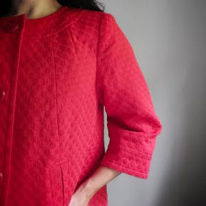 Vintage 90s Red Textured Blazer Jacket, Boxy Quilted Short Coat, Medium Large Cotton Blend Women&#39;s Jacket, 3/4 Sleeves Lightweight Jacket
