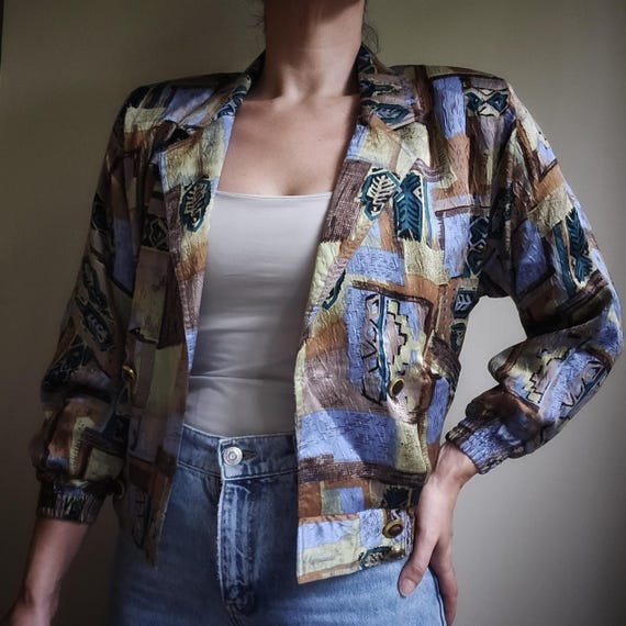 Vintage 80s 90s Abstract Pattern Buttoned Jacket,… - image 1