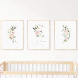Set of 3 Floral Personalised Name Prints - Birth Poster, Custom Nursery Initial Print, Nursery Floral Prints, Floral Name Print, Baby Gifts