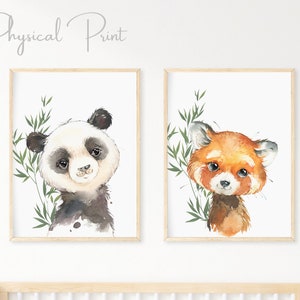 Set of 2 Pandas, Giant Panda and Red Panda, Kids Bedroom Wall Art, Nursery Prints, Baby Gifts