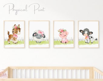 Farm Animal Nursery Prints – Set of 4 Pink Barnyard Wall Art