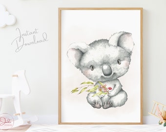 Koala Print, Australian Animals Prints, Eucalyptus, Nursery Decor, Australian Nursery Prints, Nursery Wall Art