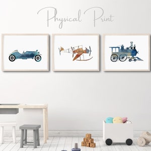 Set van 3 retro vintage transportvoertuigprints, kinderkamertransportprints, jongenskamerdecoratie, kinderkamermuurkunst