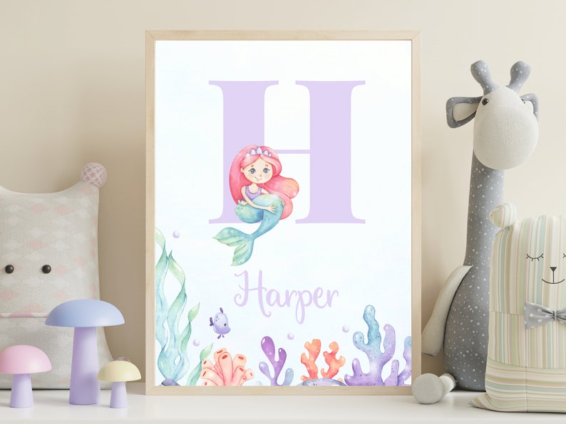 Personalised Name Print, Mermaid Nursery Prints, Kids Mermaid Prints ...