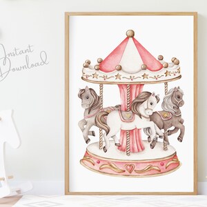 Nursery Red Carousel Print, Nursery Wall Art, Carousel Horses, Merry Go Round, Nursery Carnival Prints, Nursery Circus