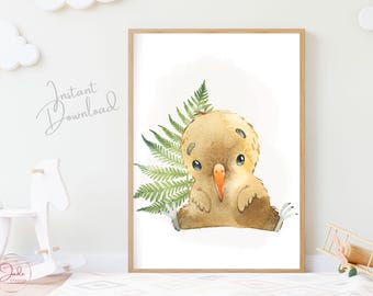 New Zealand Kiwi Print, Kiwi Nursery, New Zealand Animals Prints, Nursery Decor, Nursery Wall Art, Kiwiana Kids Prints